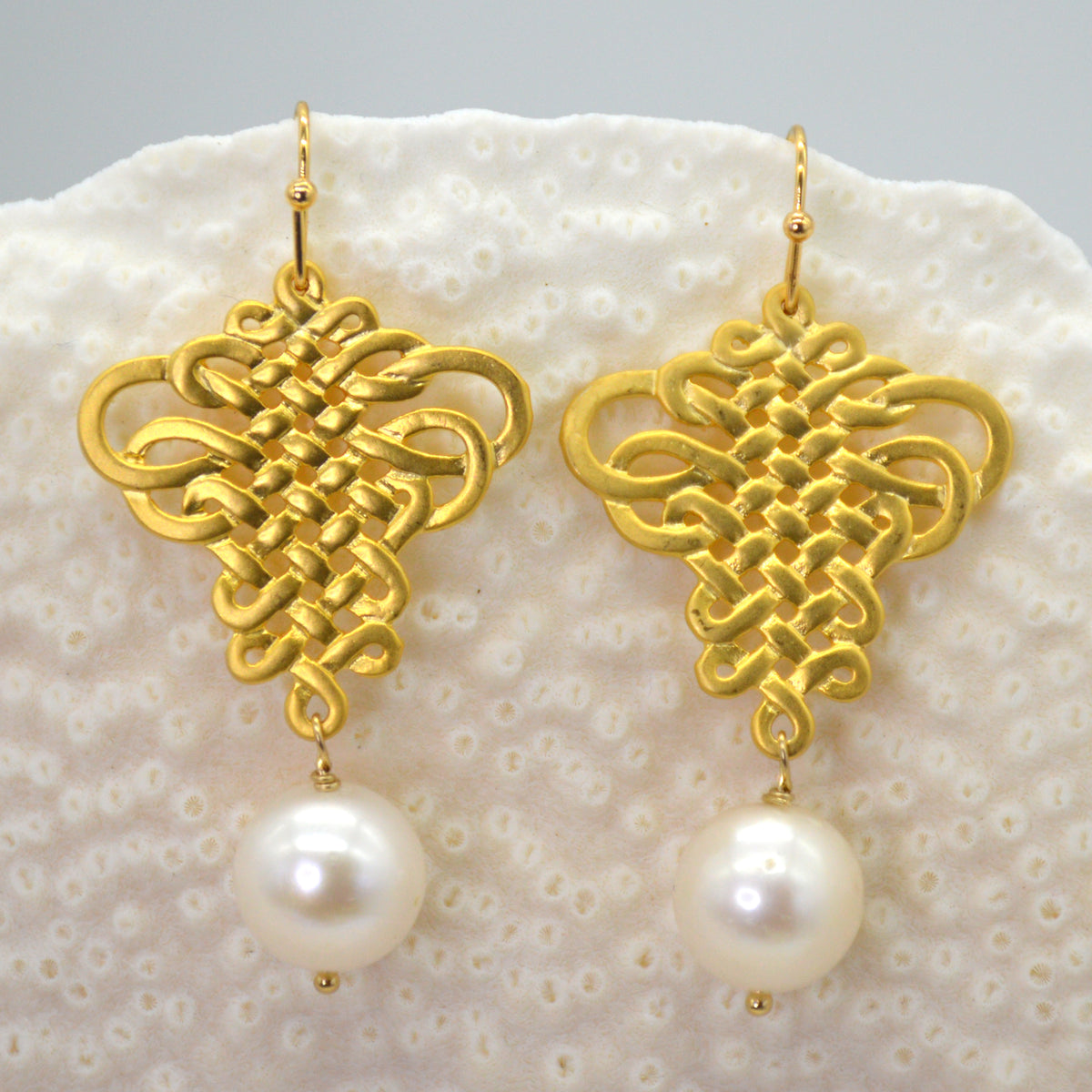 French Ribbon Freshwater Pearl Earrings Silver or Gold