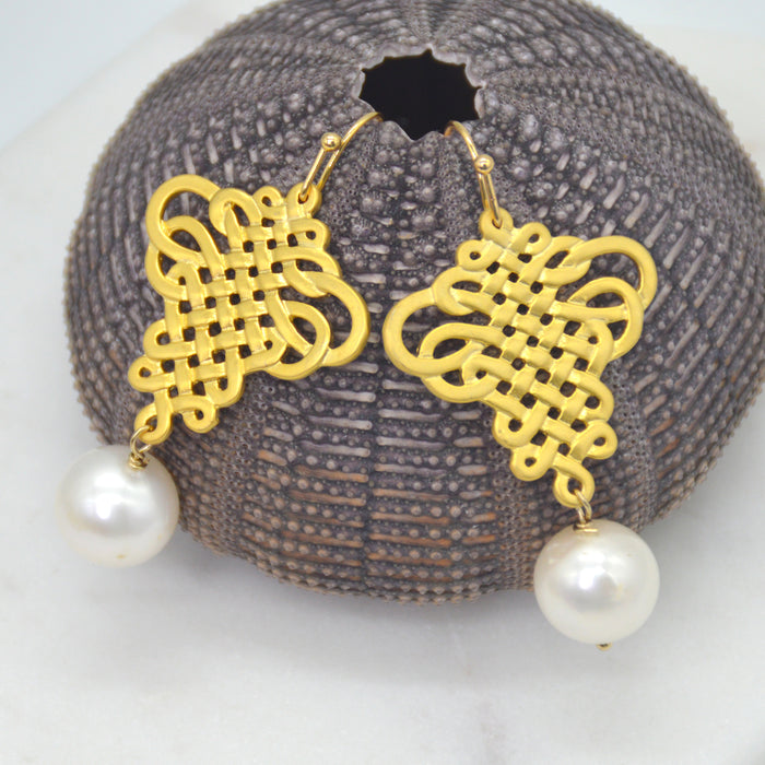 French Ribbon Freshwater Pearl Earrings Silver or Gold