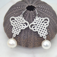 French Ribbon Freshwater Pearl Earrings Silver or Gold