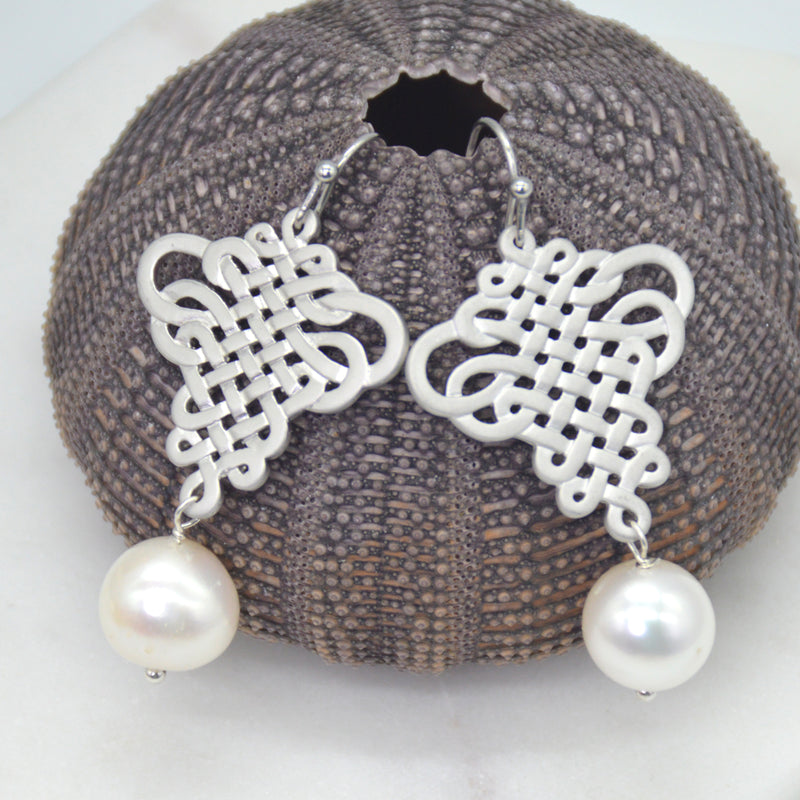 French Ribbon Freshwater Pearl Earrings Silver or Gold