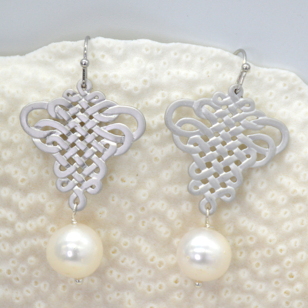 French Ribbon Freshwater Pearl Earrings Silver or Gold