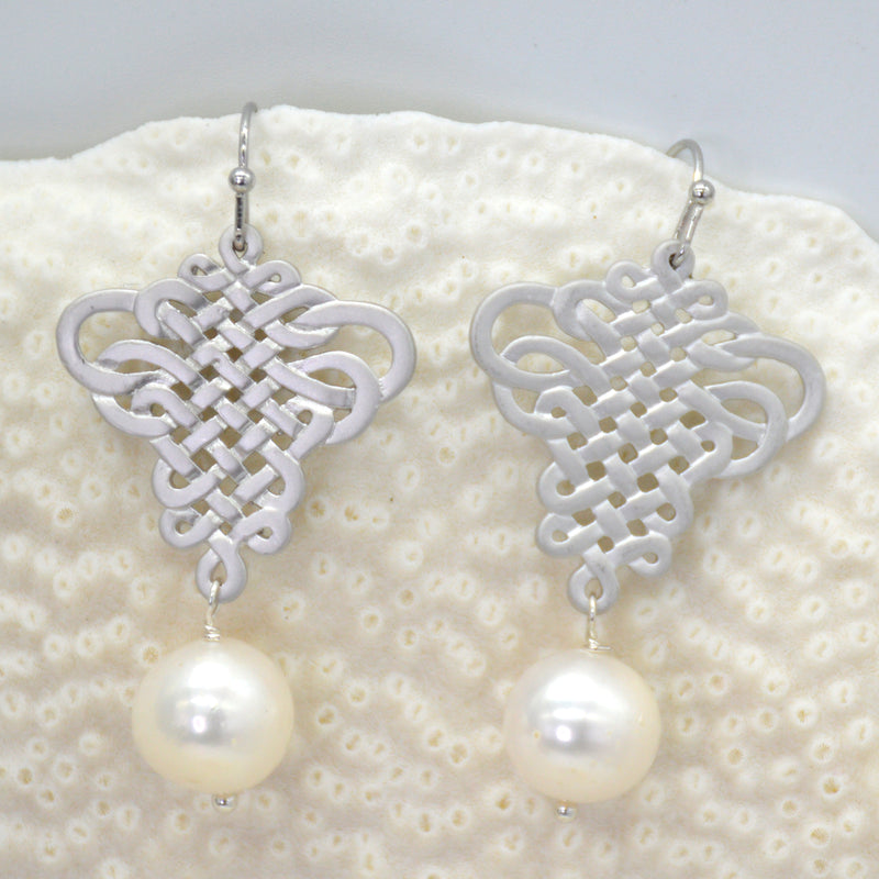 French Ribbon Freshwater Pearl Earrings Silver or Gold