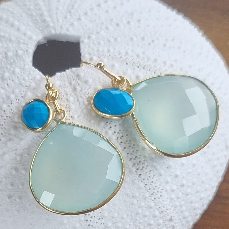 Gemma Pink chalcedony and turquoise earrings