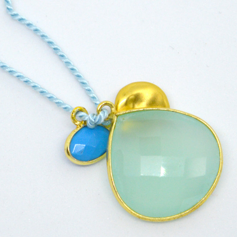 Gemma Silk Teardrop Blue Chalcedony and turquoise Necklace