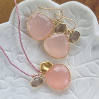 Gemma Silk Teardrop Chalcedony Necklace and earrings pink