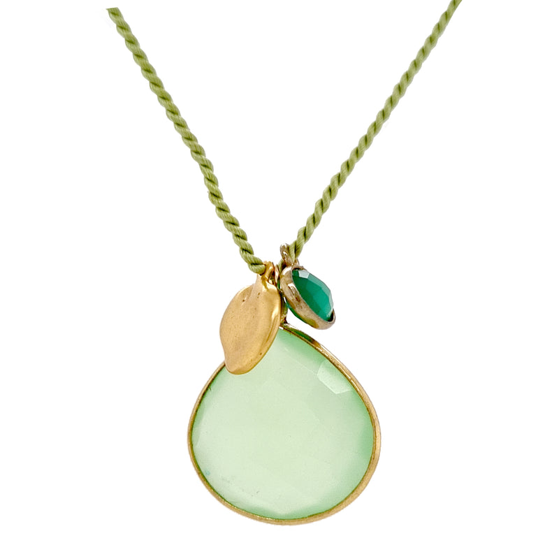 Gemma Silk Teardrop Green Chalcedony and Green Onyx Necklace