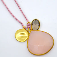 Gemma Silk Teardrop Pink Chalcedony and smokey quartz Necklace