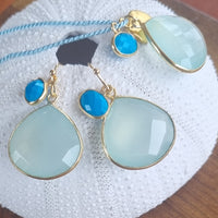 Gemma blue chalcedony earrings and necklace