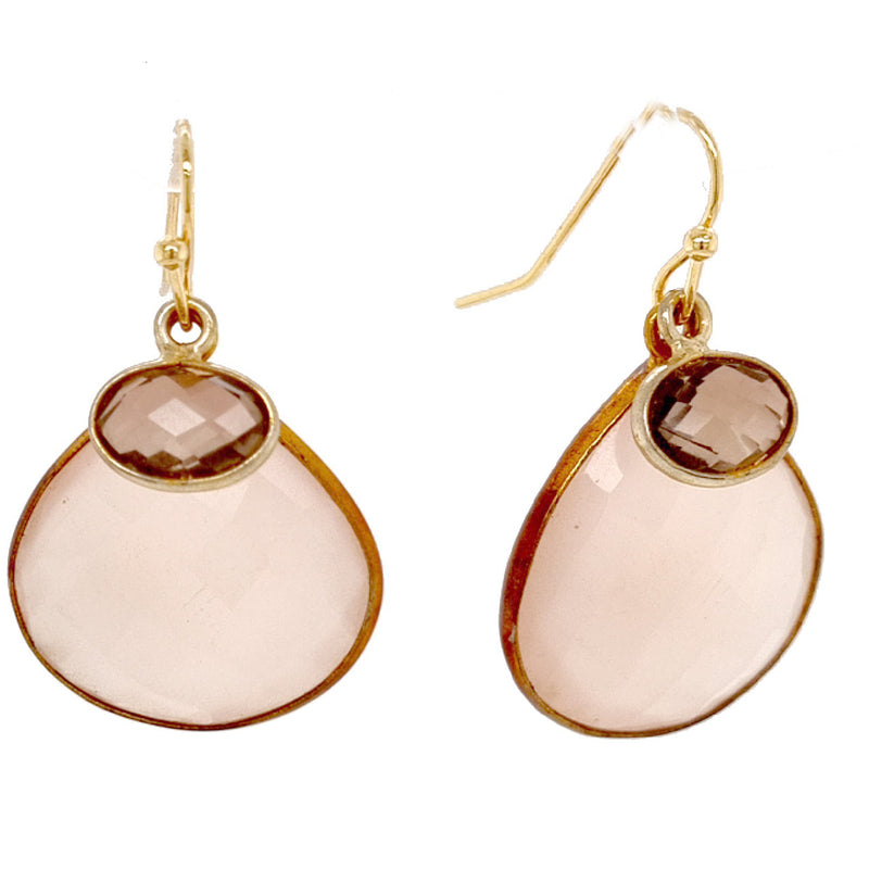 Gemma pink chalcedony and smokey quartz earrings