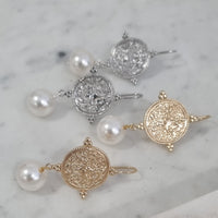 Goddess Greek Coin Shell Pearl Earrings