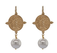 Goddess Greek Coin Shell Pearl Earrings