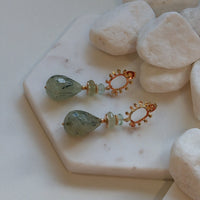 Goddess Prehnite, Green Fluorite Gold or Platinum Earrings