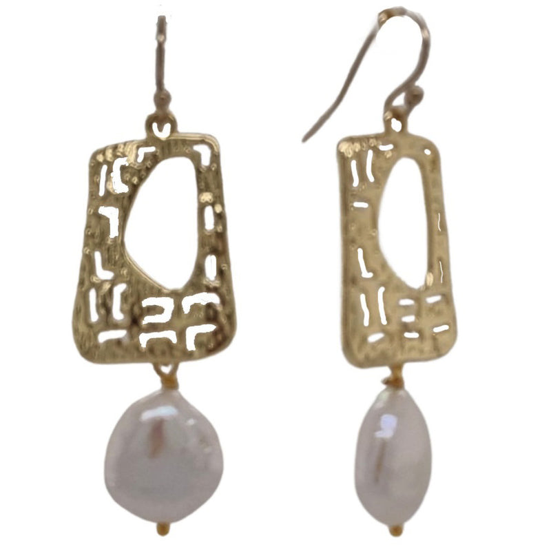 Golden Window Pearl Earrings