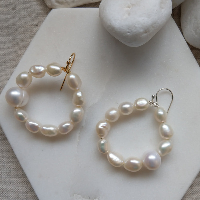 Helena freshwater pearl hoop Gold Filled or Sterling Silver Earrings