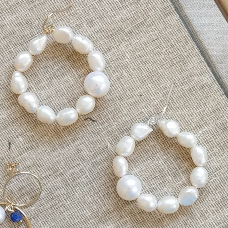 Helena freshwater pearl hoop Gold Filled or Sterling Silver Earrings