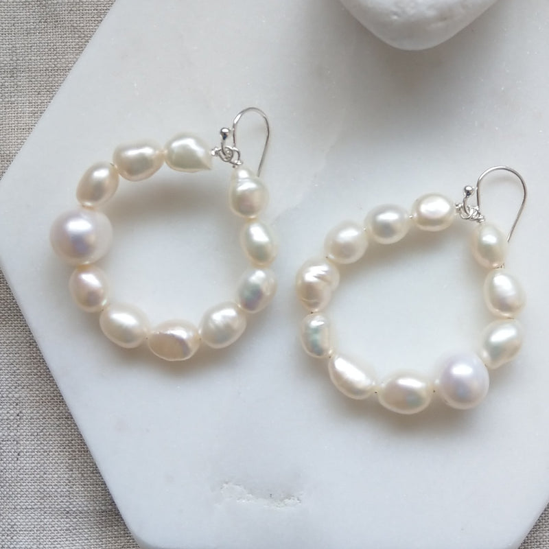 Helena freshwater pearl hoop Gold Filled or Sterling Silver Earrings