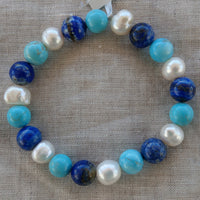 Lapis Lazuli, Turquoise & Freshwater Pearl Bracelet