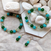 Mana Green Agate, Amazonite, Prehnite Gold stretchy Bracelet