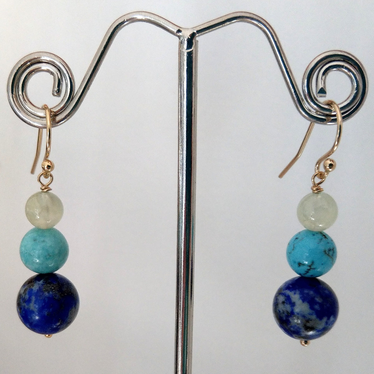 Mana natural Lapis Lazuli, Turquoise Prehnite Earrings