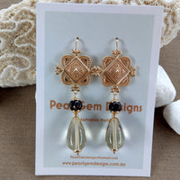 Marrakesh Lemon Quartz and Carved Smokey Quartz Earrings