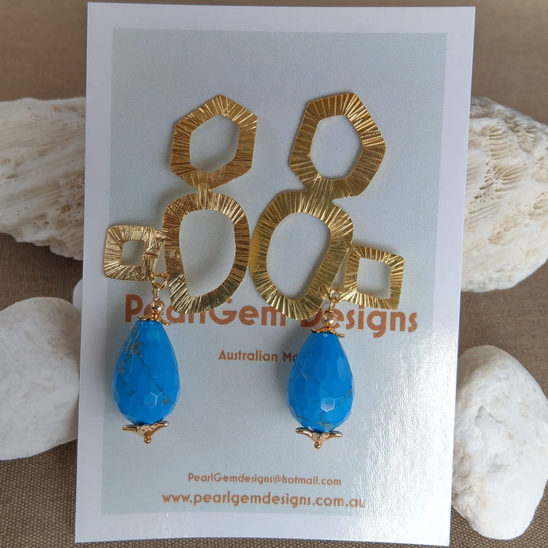 Geometric Turquoise Howlite Gold Earring