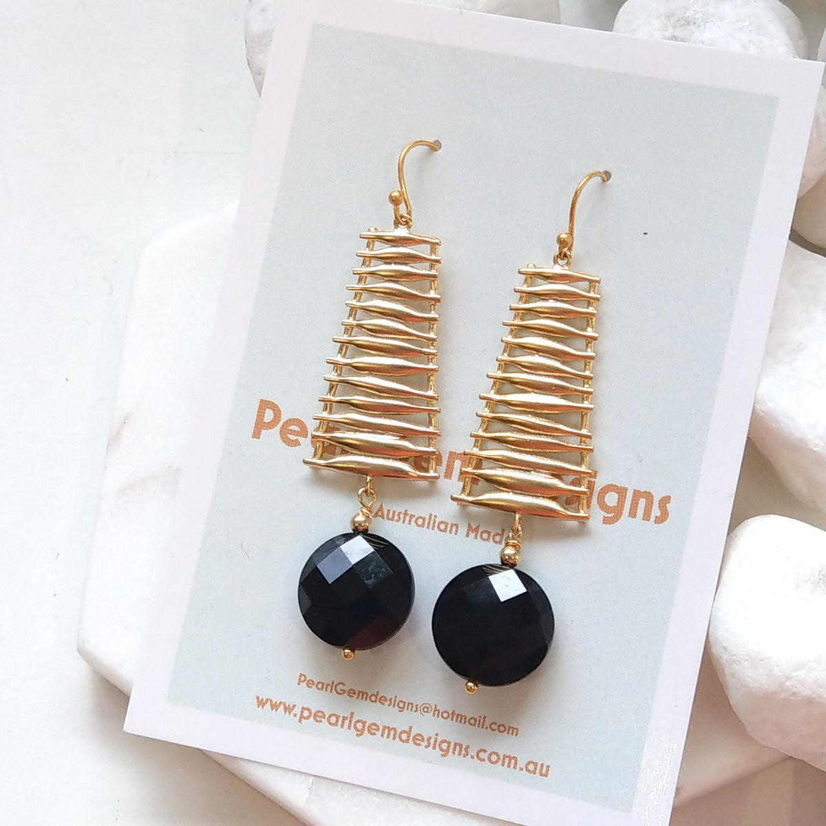 Ladder Earring Onyx Gold or Silver