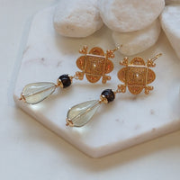 Marrakesh Lemon Quartz and Carved Smokey Quartz Earrings