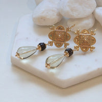 Marrakesh Lemon Quartz and Carved Smokey Quartz Earrings