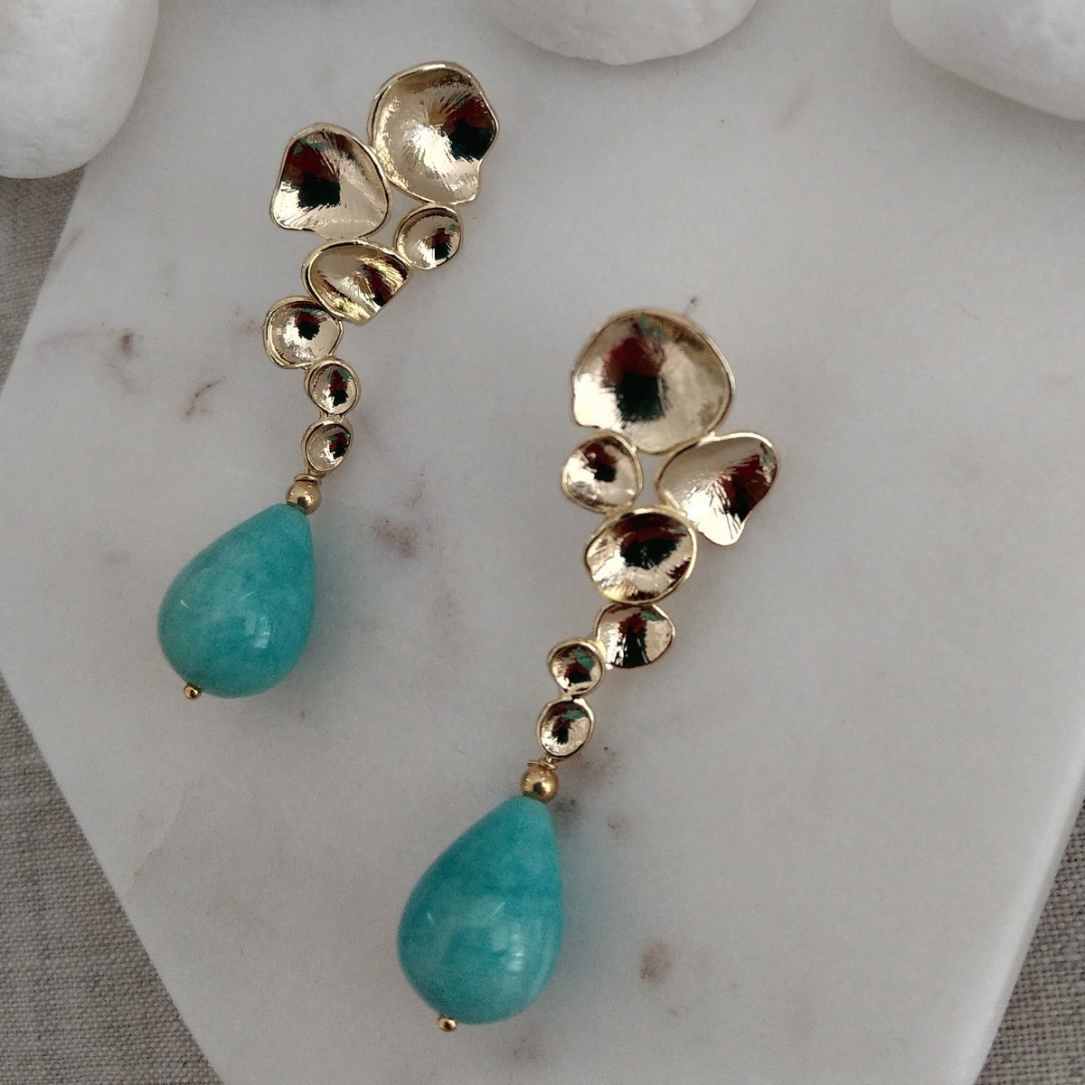 Raindrop Earrings with Peruvian Amazonite Gold or Silver