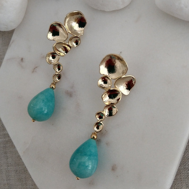 Raindrop Earrings with Peruvian Amazonite Gold or Silver