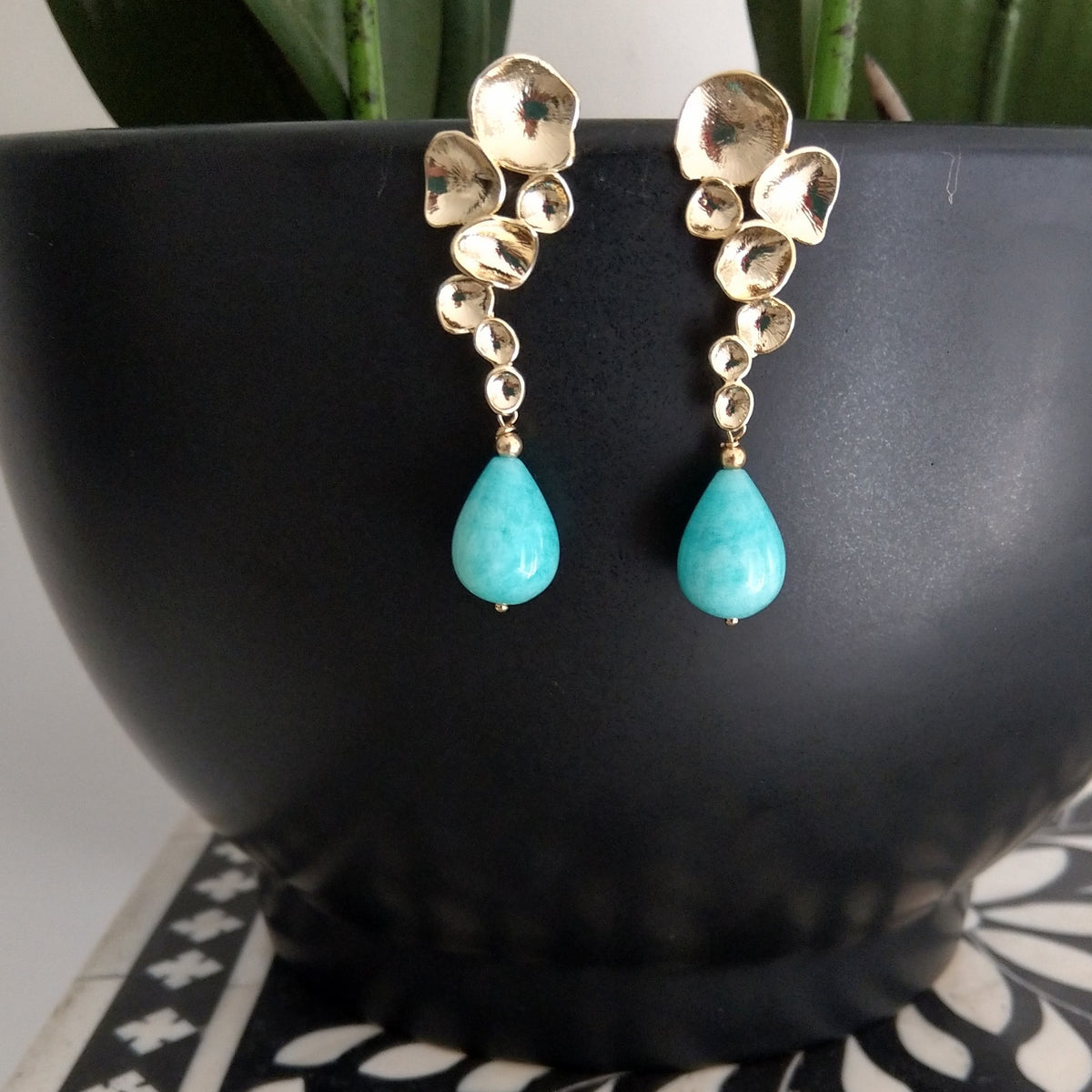 Raindrop Earrings with Peruvian Amazonite Gold or Silver