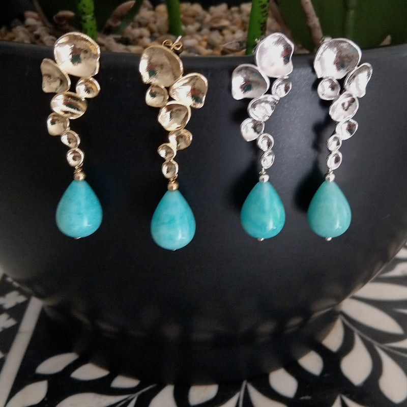 Raindrop Earrings with Peruvian Amazonite Gold or Silver