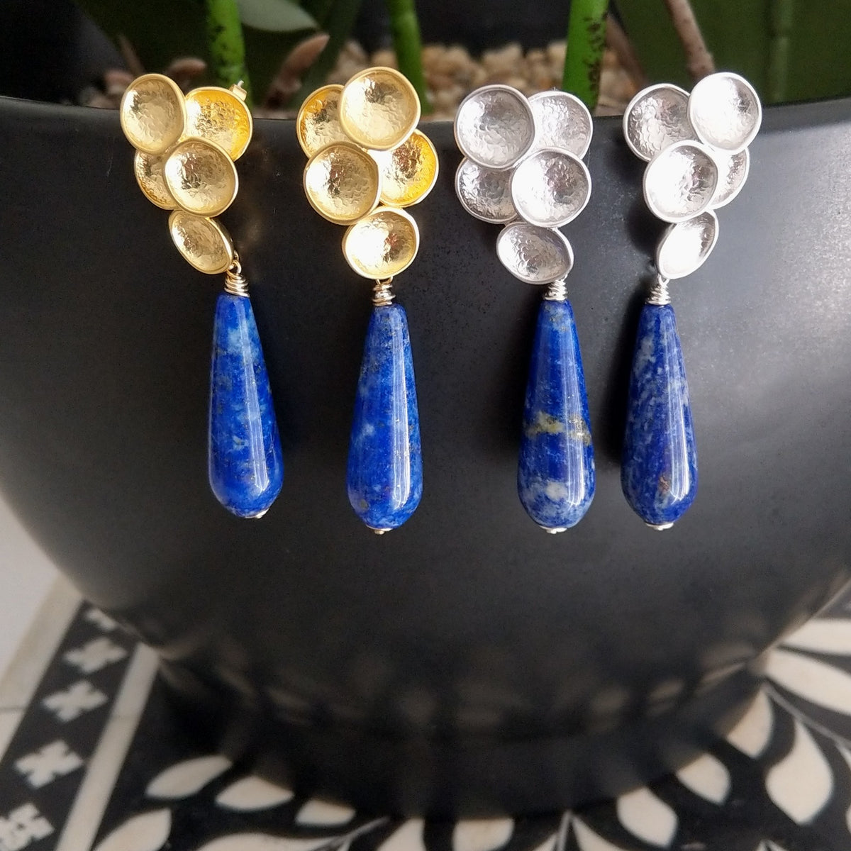 Lily Earrings with Lapis Lazuli Gold or Silver