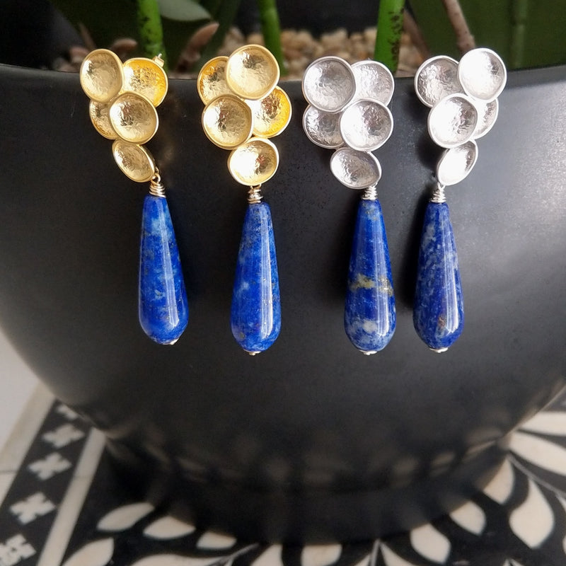 Lily Earrings with Lapis Lazuli Gold or Silver