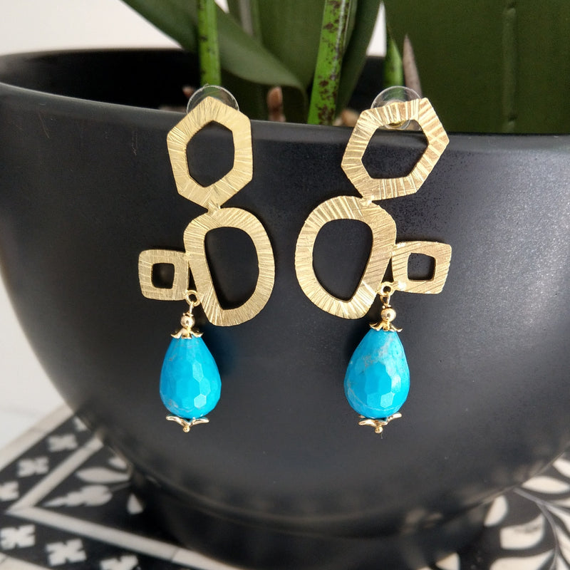 Geometric Turquoise Howlite Gold Earring