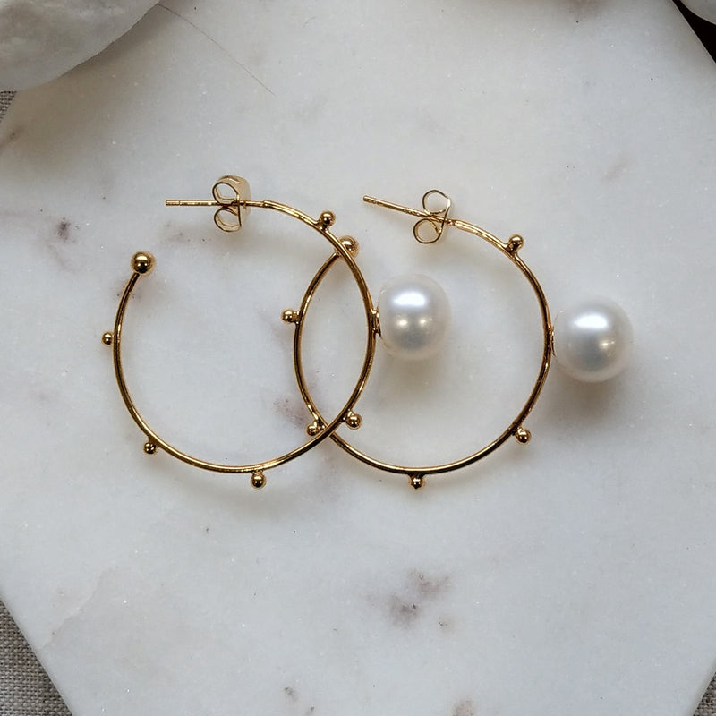 Celine Freshwater Pearl Gold hoop Earring