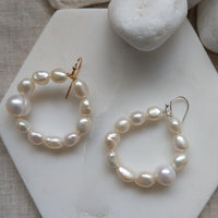 Helena fresh water pearl hoop 14k Gold Filled Gold or Sterling Silver Earrings