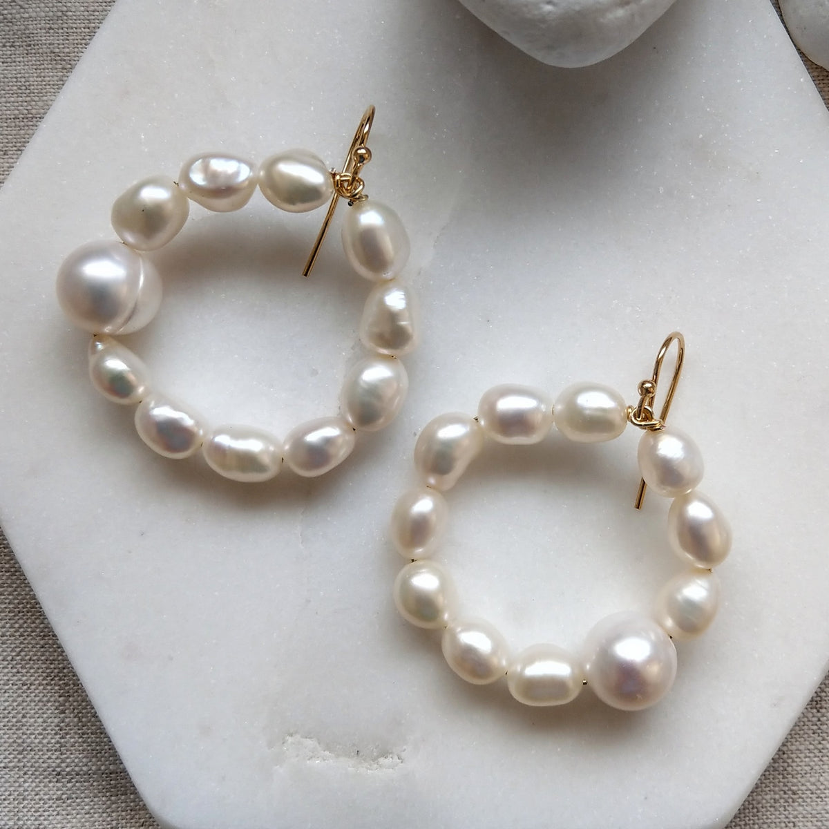 Helena fresh water pearl hoop 14k Gold Filled Gold or Sterling Silver Earrings