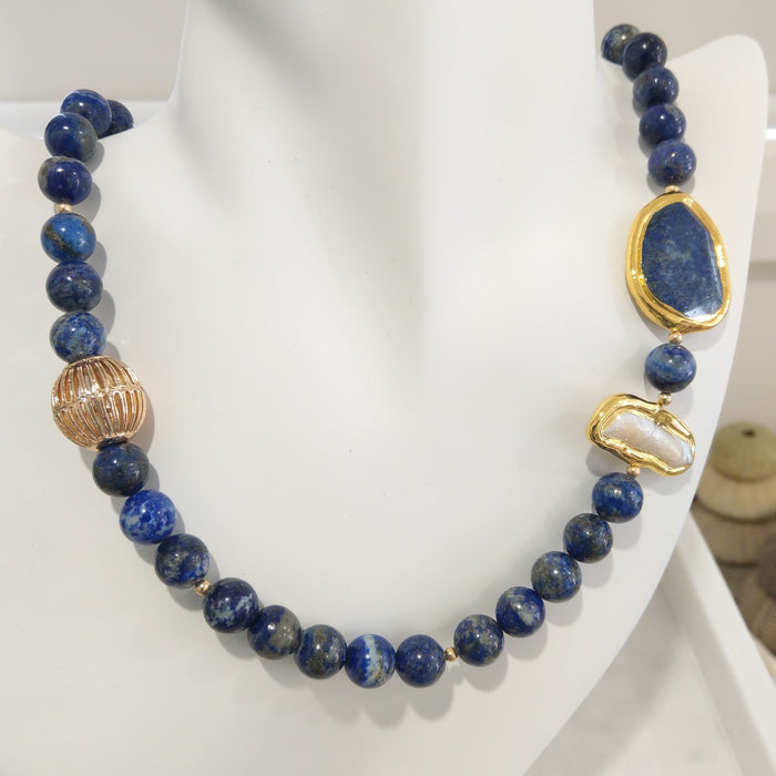 Della Lapis Lazuli Pearl asymmetrical Necklace