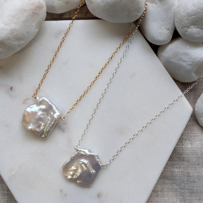 Keshi Freshwater Pearl 14k Gold filled or Sterling Silver Chain Necklace