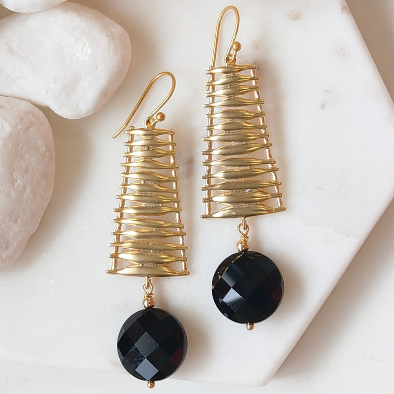 Ladder Onyx Earrings in Gold or Silver