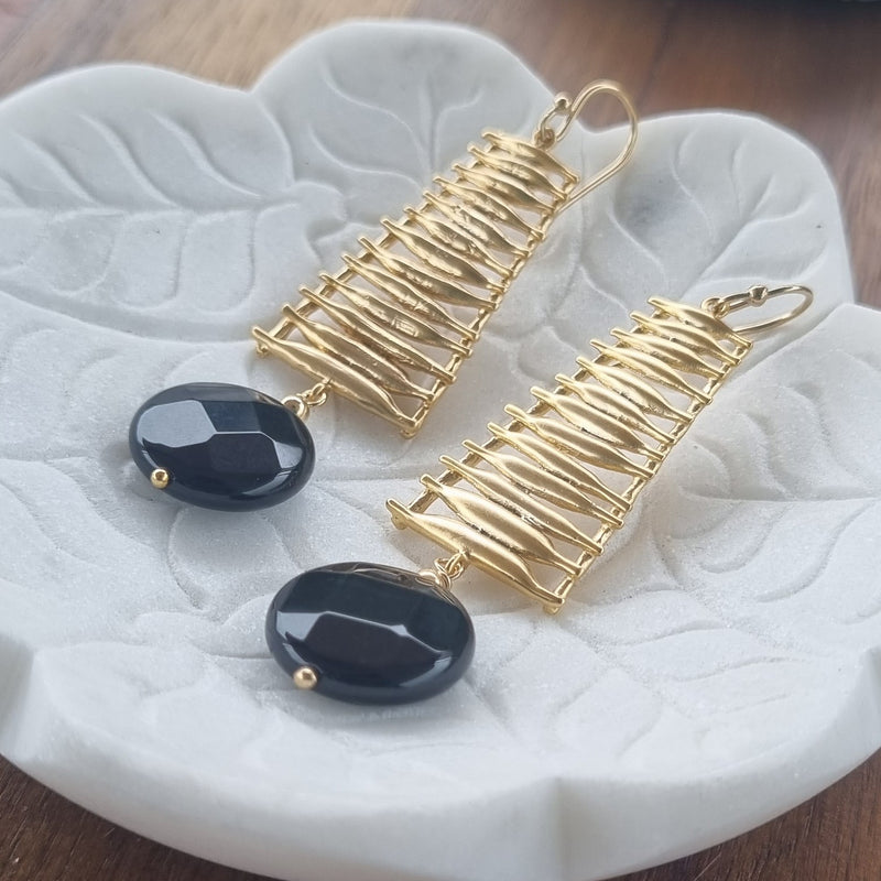 Ladder Onyx Earrings in Gold or Silver