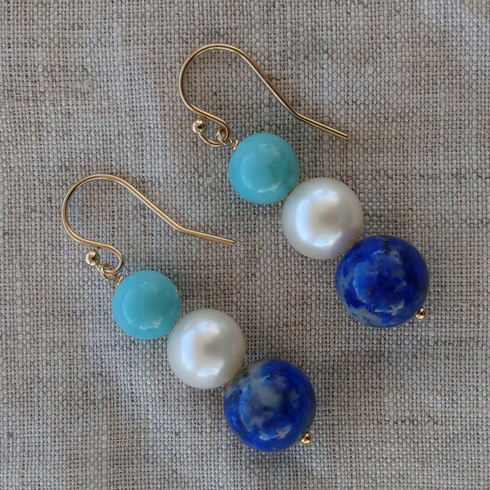 Lapis Lazuli, Turquoise & Freshwater Pearl earring