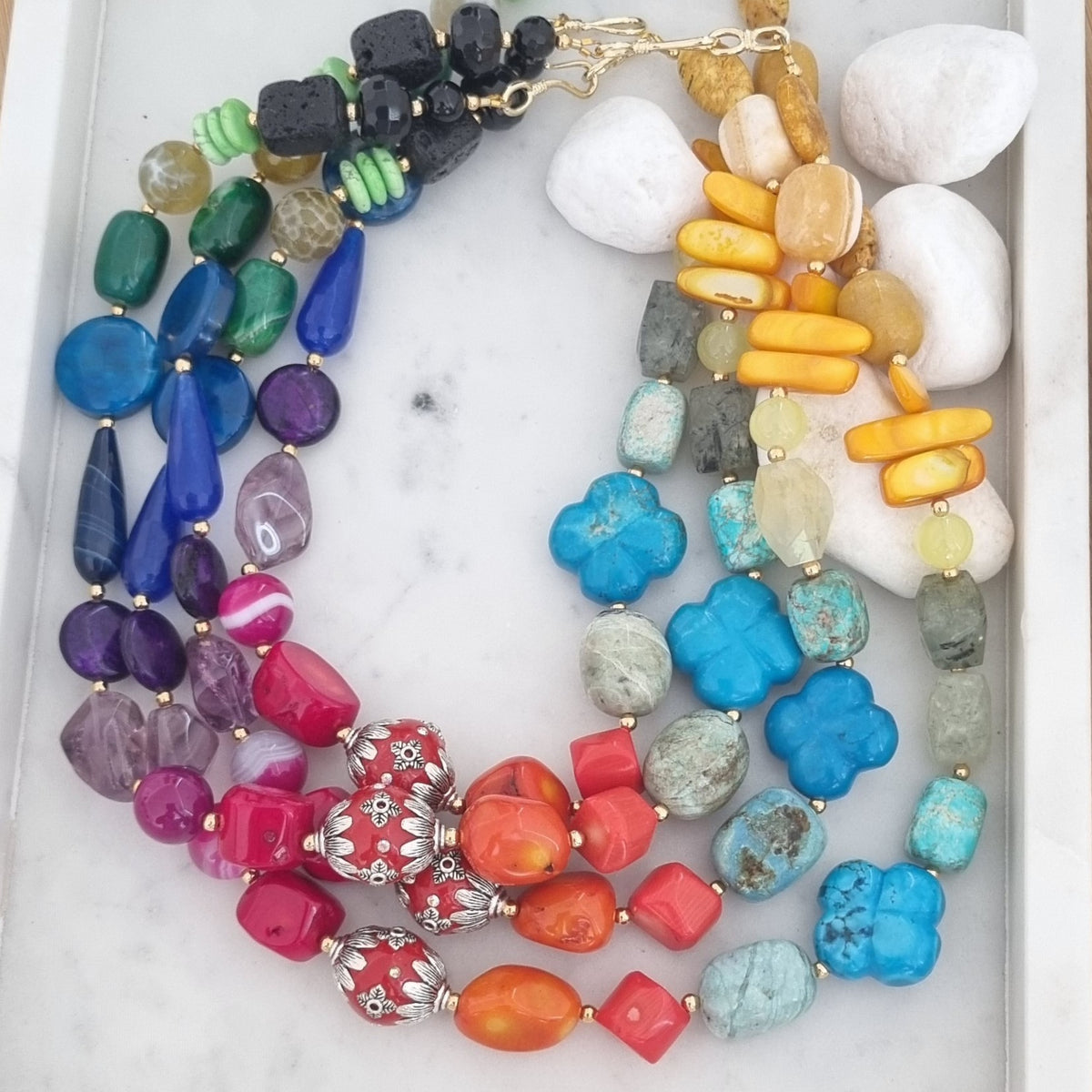 Lara short multi stone Rainbow Necklace