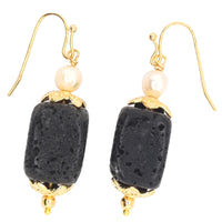 The Rectangle Lava and Freshwater Pearl Earrings combine raw earthiness with refined elegance. Featuring a bold, textured rectangle of natural lava stone paired with a luminous freshwater pearl, this striking duo creates a beautiful contrast of matte and shine, strength and softness. 