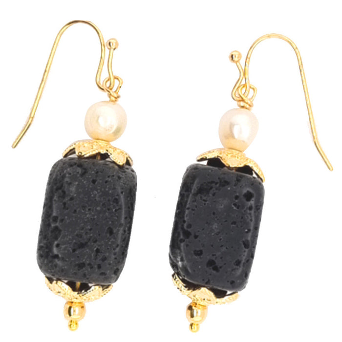 The Rectangle Lava and Freshwater Pearl Earrings combine raw earthiness with refined elegance. Featuring a bold, textured rectangle of natural lava stone paired with a luminous freshwater pearl, this striking duo creates a beautiful contrast of matte and shine, strength and softness. 