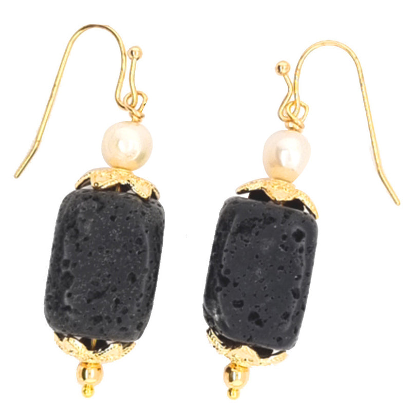 The Rectangle Lava and Freshwater Pearl Earrings combine raw earthiness with refined elegance. Featuring a bold, textured rectangle of natural lava stone paired with a luminous freshwater pearl, this striking duo creates a beautiful contrast of matte and shine, strength and softness. 