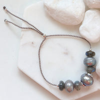 Sterling Silver Labradorite Grey Freshwater Pearl adjustable stacking bracelet