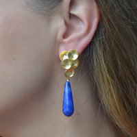 Lily Pad Stud Earrings with Lapis Lazuli Gold or Silver