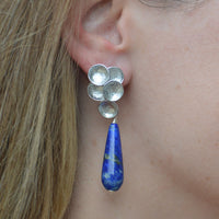 Lily Pad Stud Earrings with Lapis Lazuli Gold or Silver